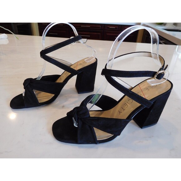 SOLE SOCIETY "Joanan" Black Suede Leather Ankle Strap Criss-Cross Sandals 8.5M - Picture 2 of 11